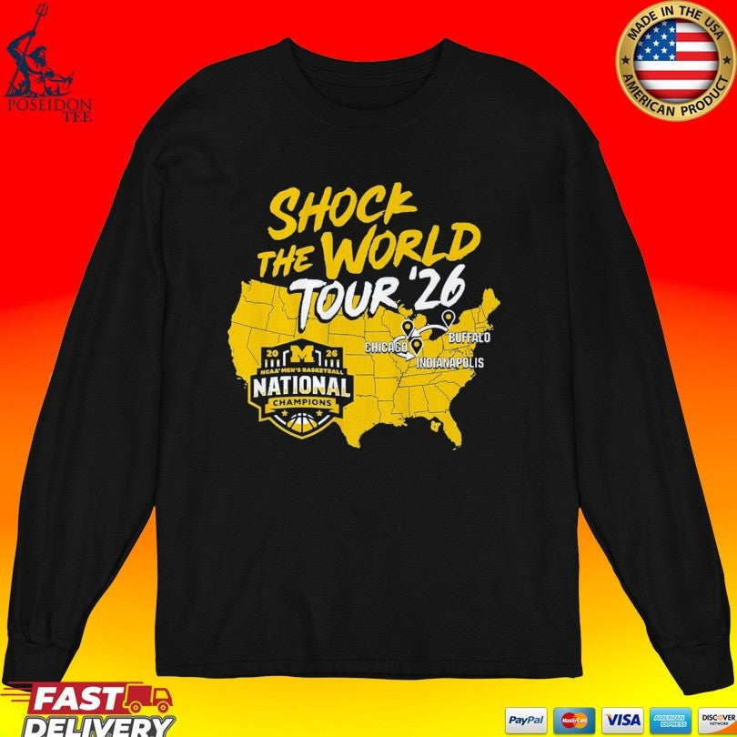 Michigan Wolverines Mbb 2026 National Champions Shock The World Tour T-shirt