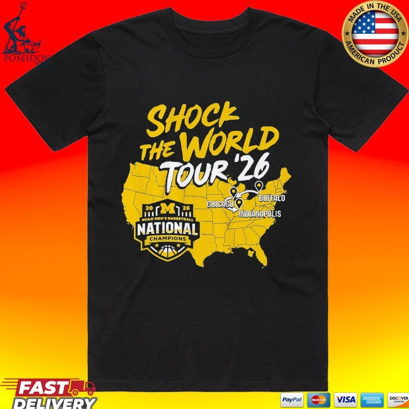 Michigan Wolverines Mbb 2026 National Champions Shock The World Tour T-shirt