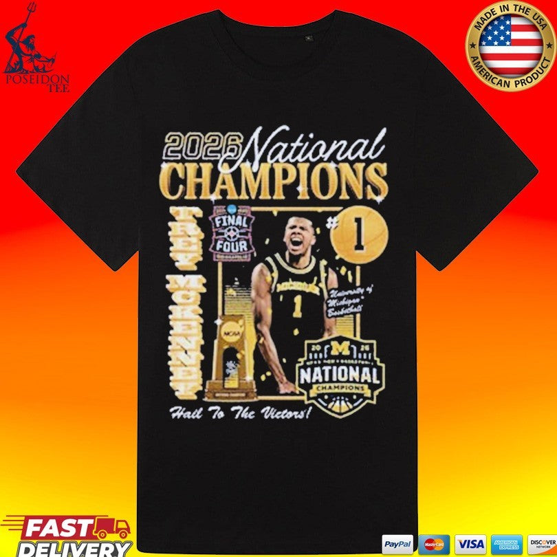 Michigan Wolverines Men’s Basketball Campus Ink 2026 National Champion #1 Trey Mckenney T-shirt