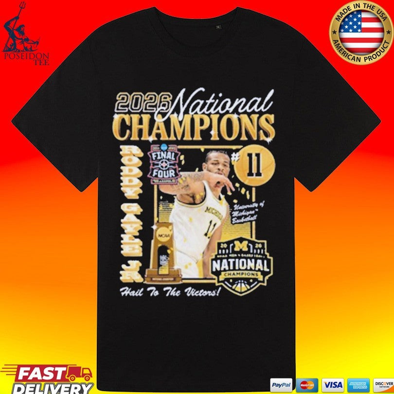 Michigan Wolverines Men’s Basketball Campus Ink 2026 National Champion #11 Roddy Gayle Jr T-shirt