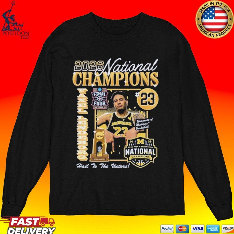 Michigan Wolverines Men’s Basketball Campus Ink 2026 National Champion #23 Yaxel Lendeborg T-shirt