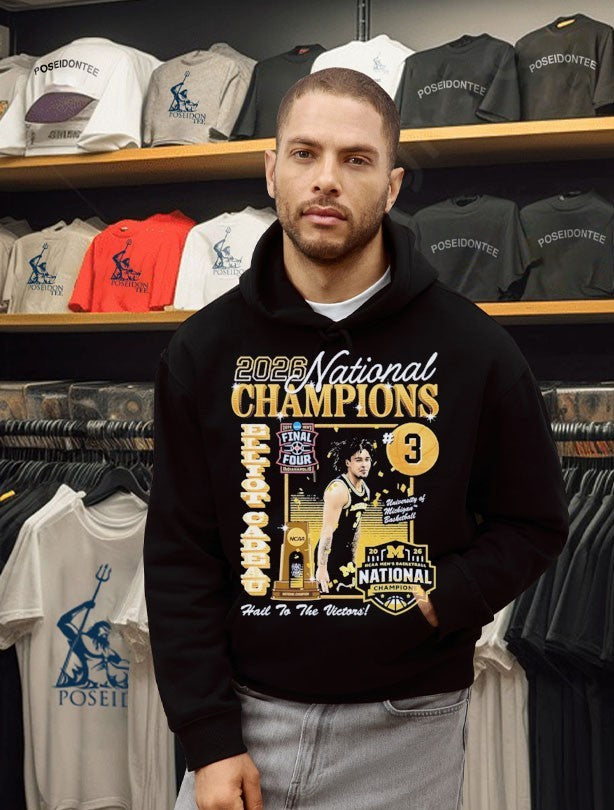 Michigan Wolverines Men’s Basketball Campus Ink 2026 National Champion #3 Elliot Cadeau T-shirt