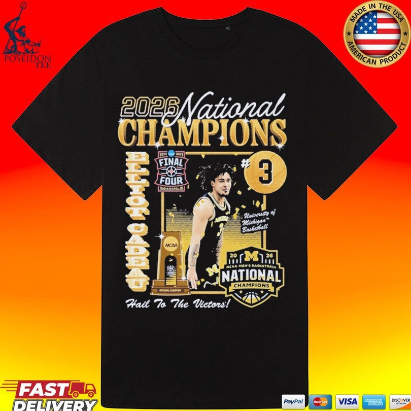 Michigan Wolverines Men’s Basketball Campus Ink 2026 National Champion #3 Elliot Cadeau T-shirt