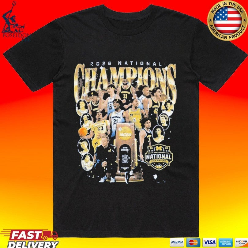 Michigan Wolverines Men’s Basketball Campus Ink 2026 National Championship Team T-shirt