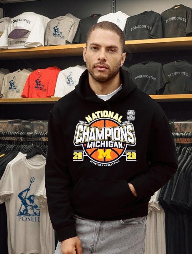 Michigan Wolverines Men’s Basketball National Champions Big Text W Ball T-shirt