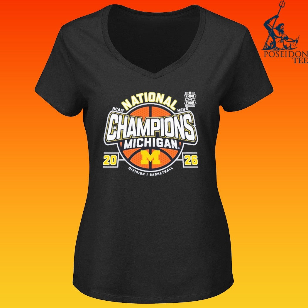 Michigan Wolverines Men’s Basketball National Champions Big Text W Ball T-shirt