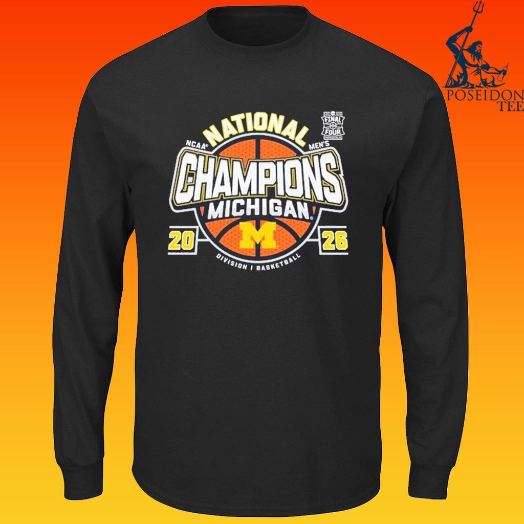 Michigan Wolverines Men’s Basketball National Champions Big Text W Ball T-shirt