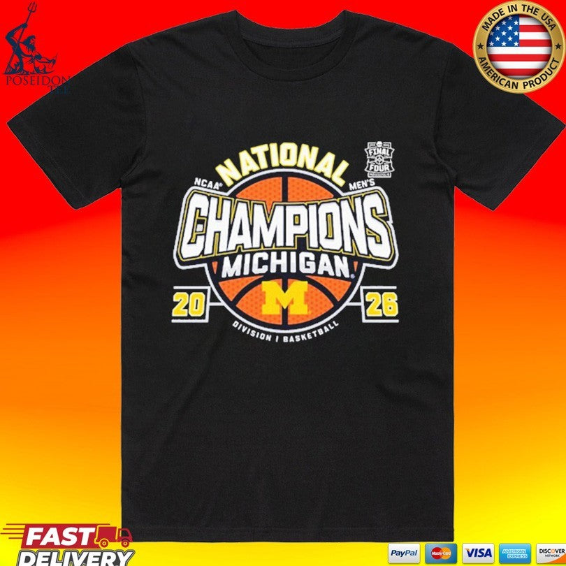 Michigan Wolverines Men’s Basketball National Champions Big Text W Ball T-shirt