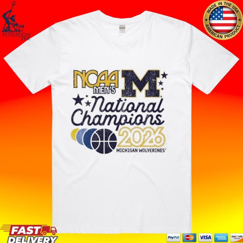 Michigan Wolverines Mens Ivory 2026 Men’s Basketball National Champions Banners T-shirt