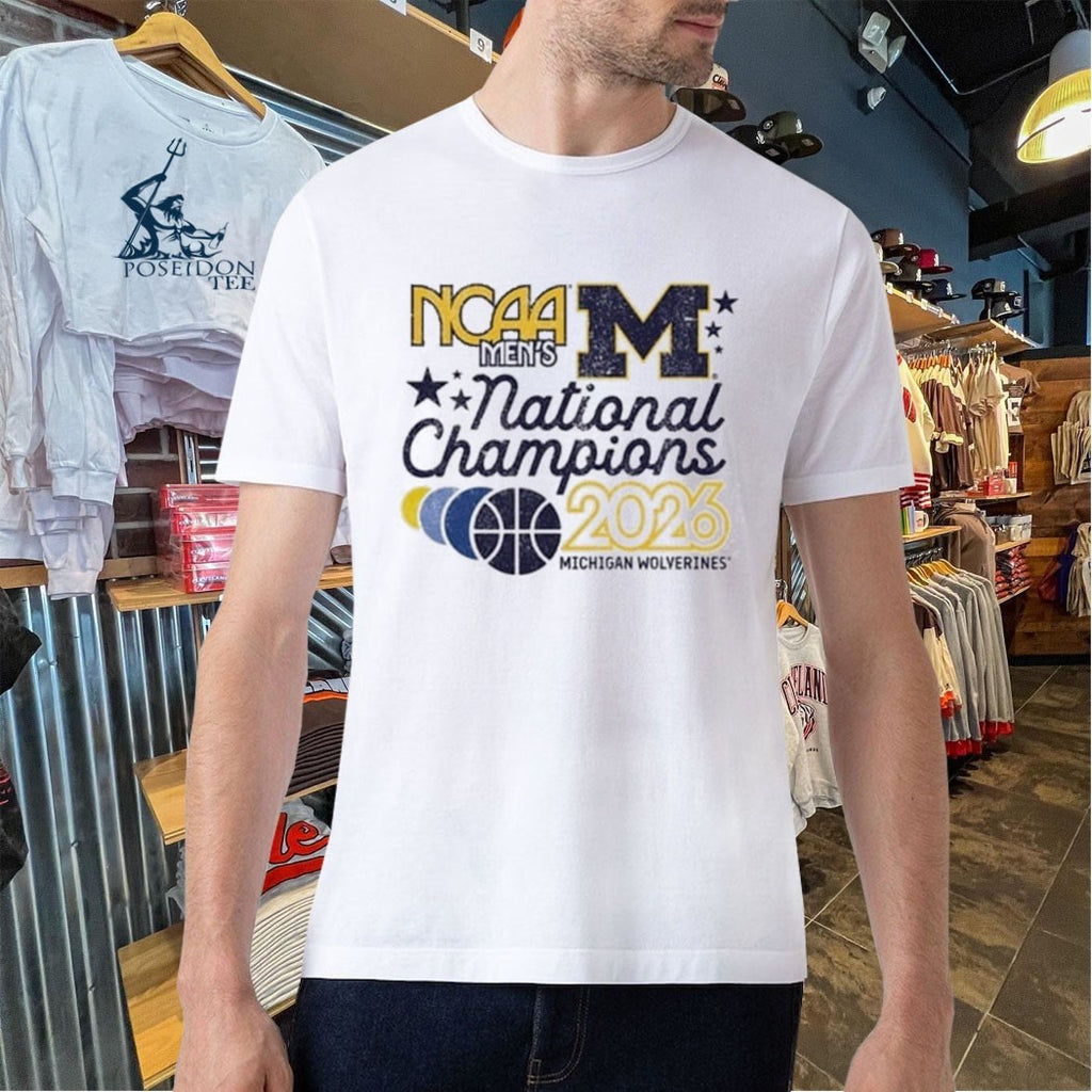 Michigan Wolverines Mens Ivory 2026 Men’s Basketball National Champions Banners T-shirt
