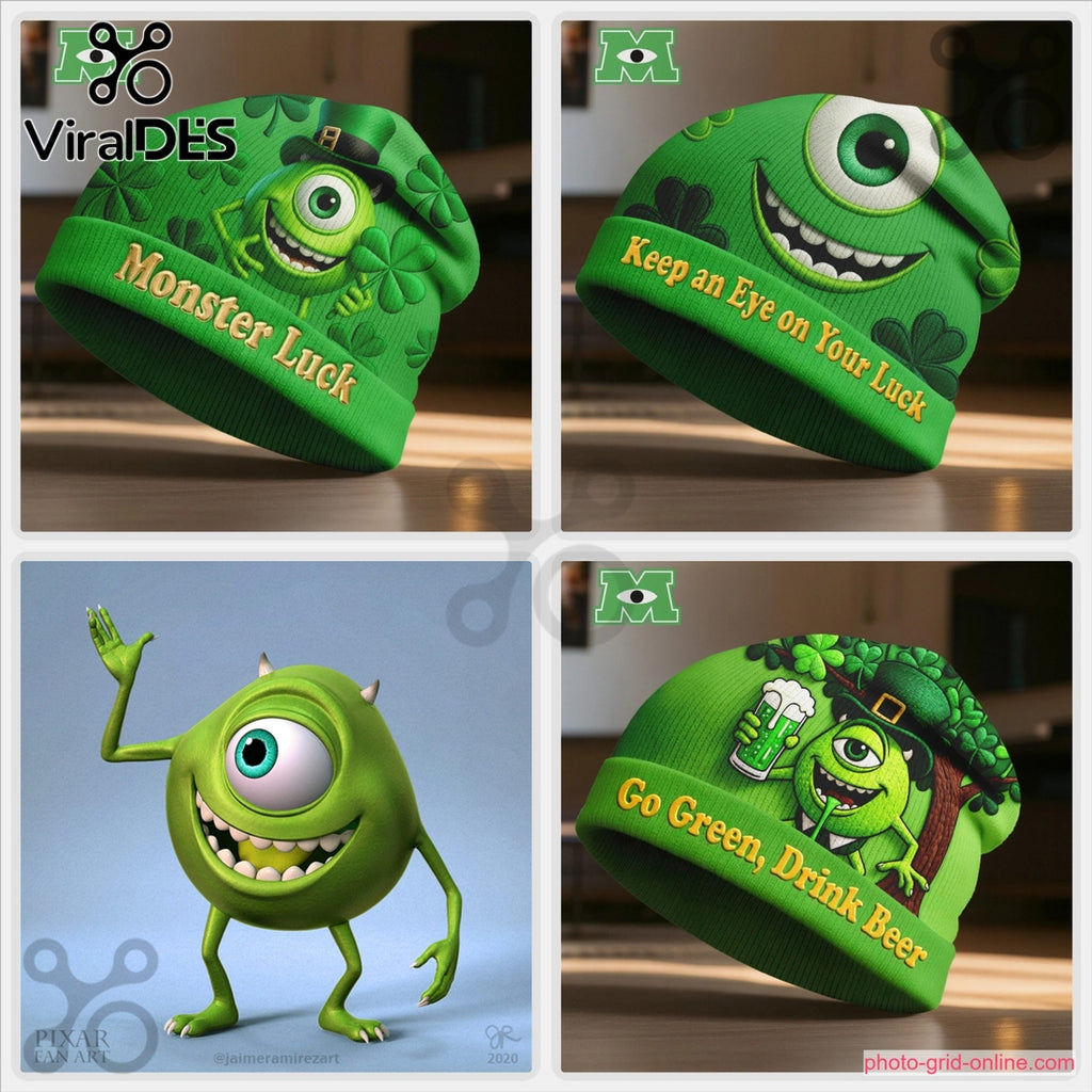 Mike Wazowski St Patricks Day Beanie Hat