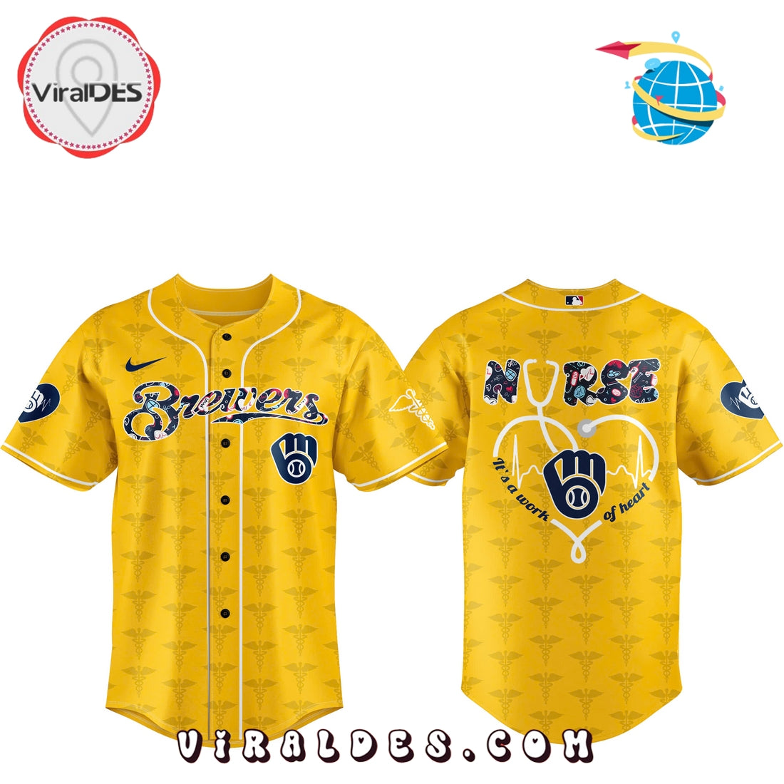 Milwaukee Brewers 2025 Nurses Night Gold Baseball Jersey