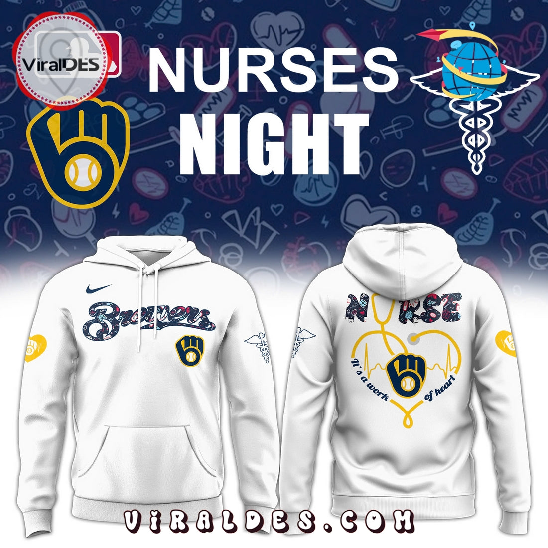 Milwaukee Brewers 2025 Nurses Night Hoodie – White
