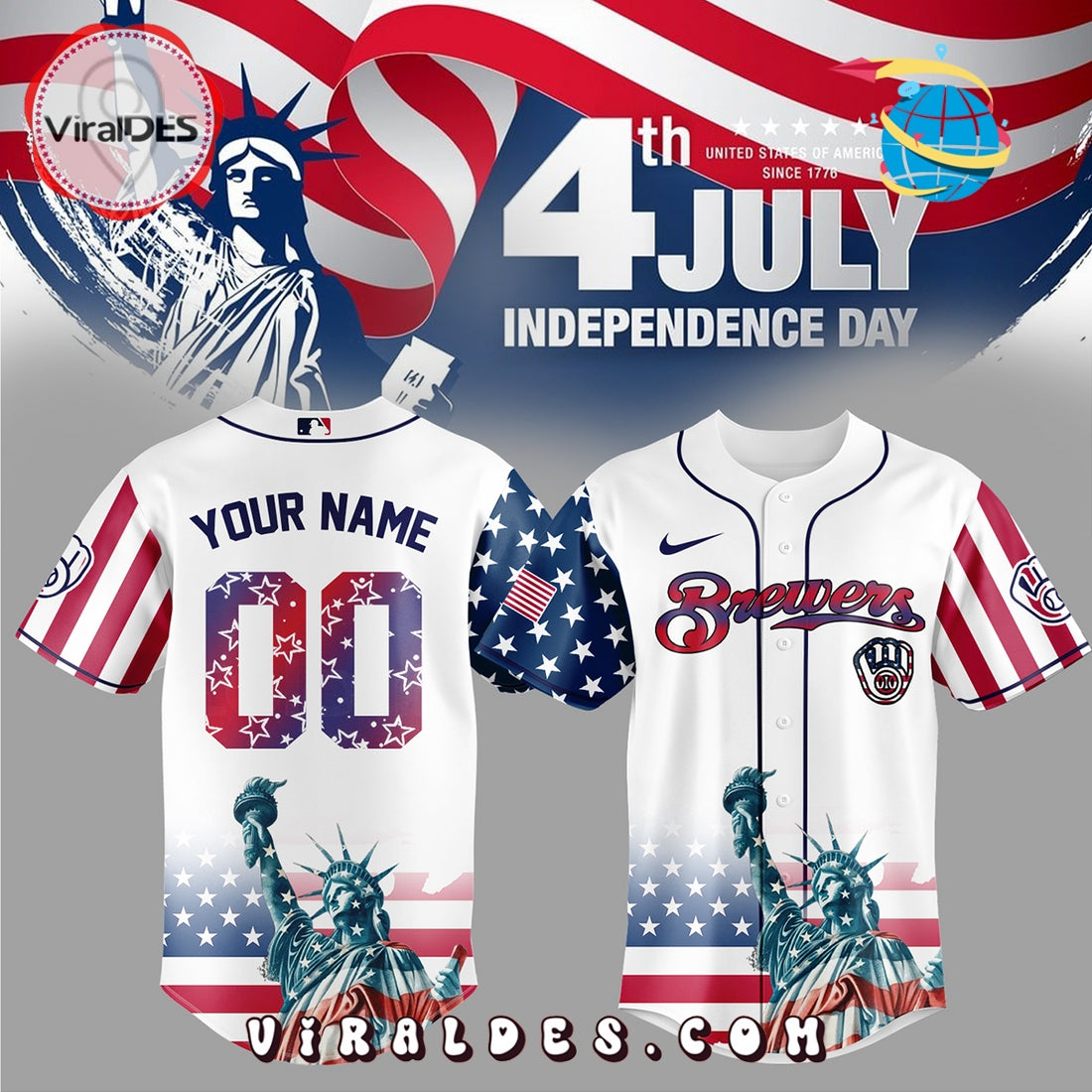 Milwaukee Brewers Custom Independence Day Baseball Jersey