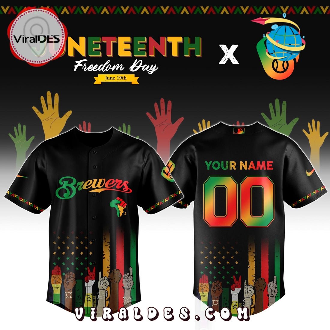 Milwaukee Brewers Custom MLB Juneteenth Baseball Jersey