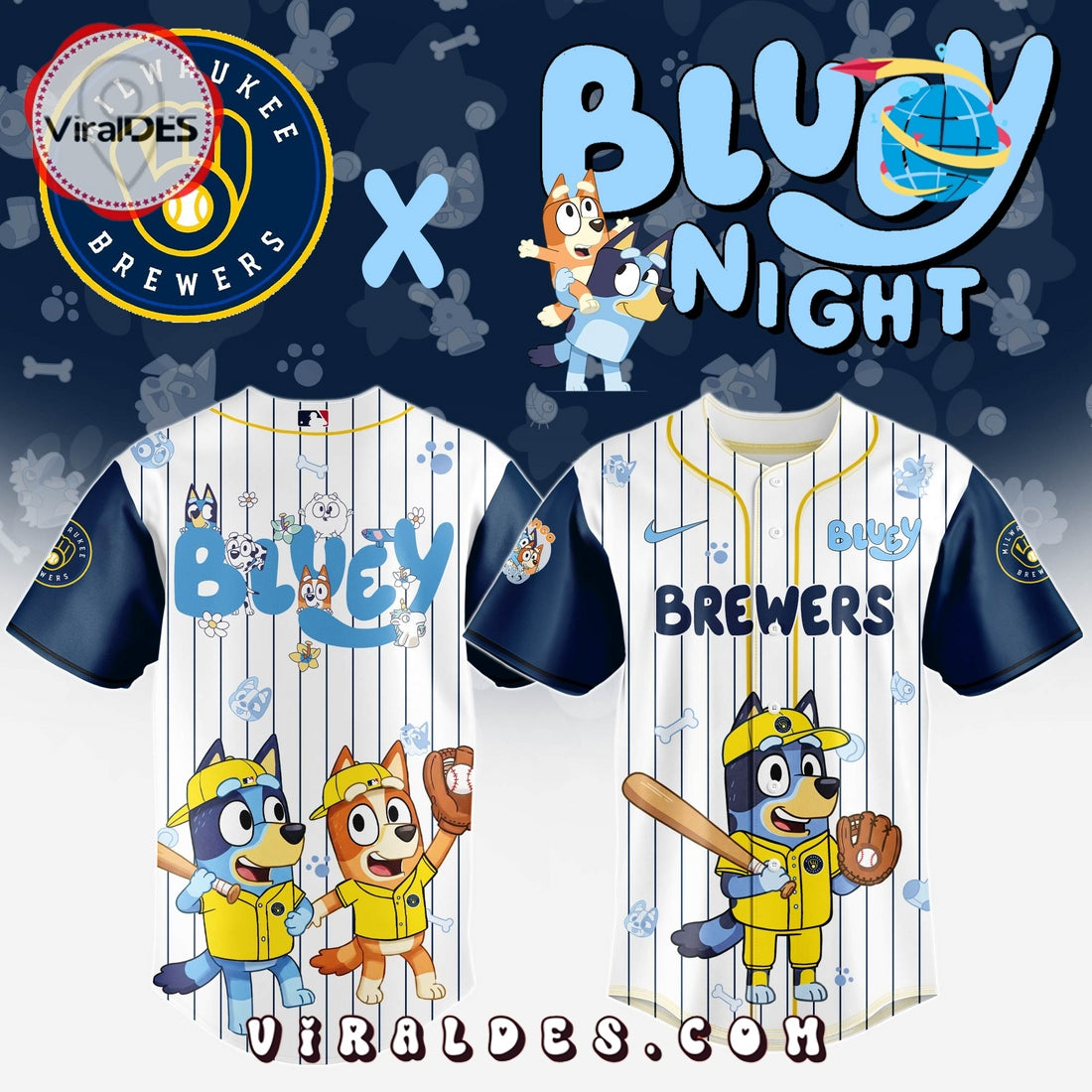 Milwaukee Brewers MLB Bluey And Bingo 2025 Baseball Jersey