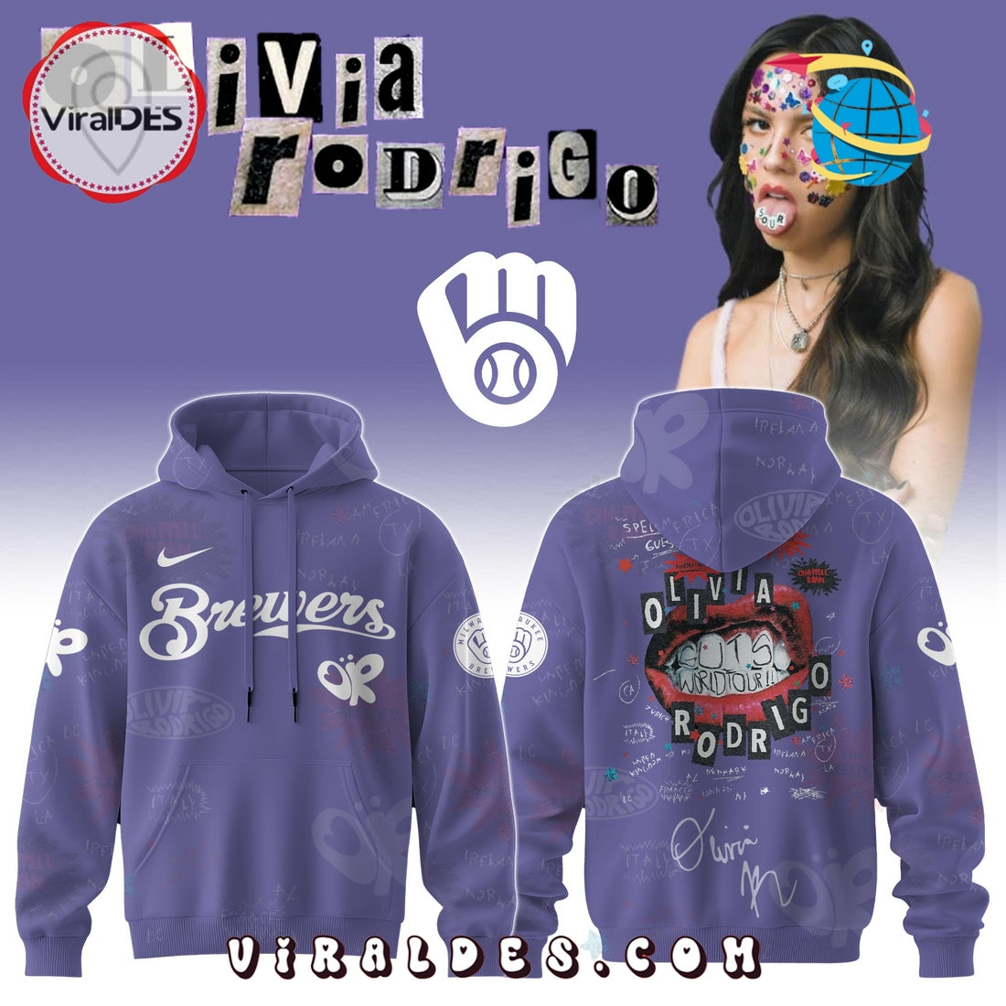 Milwaukee Brewers MLB x Olivia Rodrigo Guts World Tour Hoodie