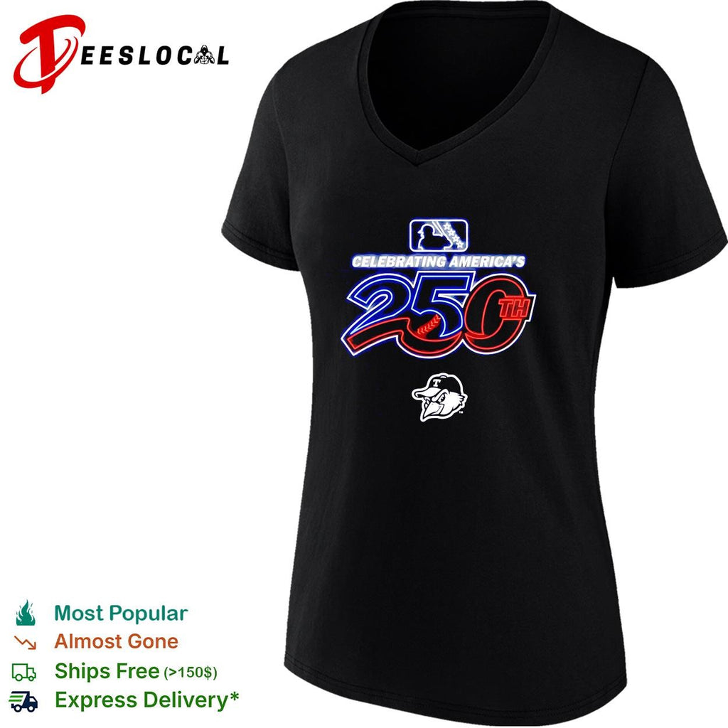 Celebrating America’s 250th MLB Trenton Thunder baseball logo red white and blue shirt