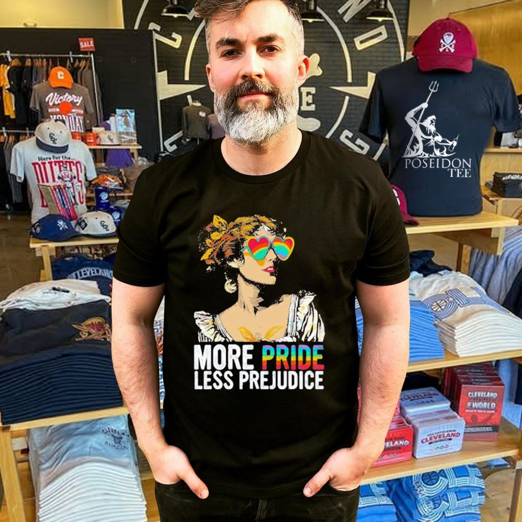 More Pride Less Prejudice Pride And Prejudice Heart Rainbow Glasses Rainbow T-shirt