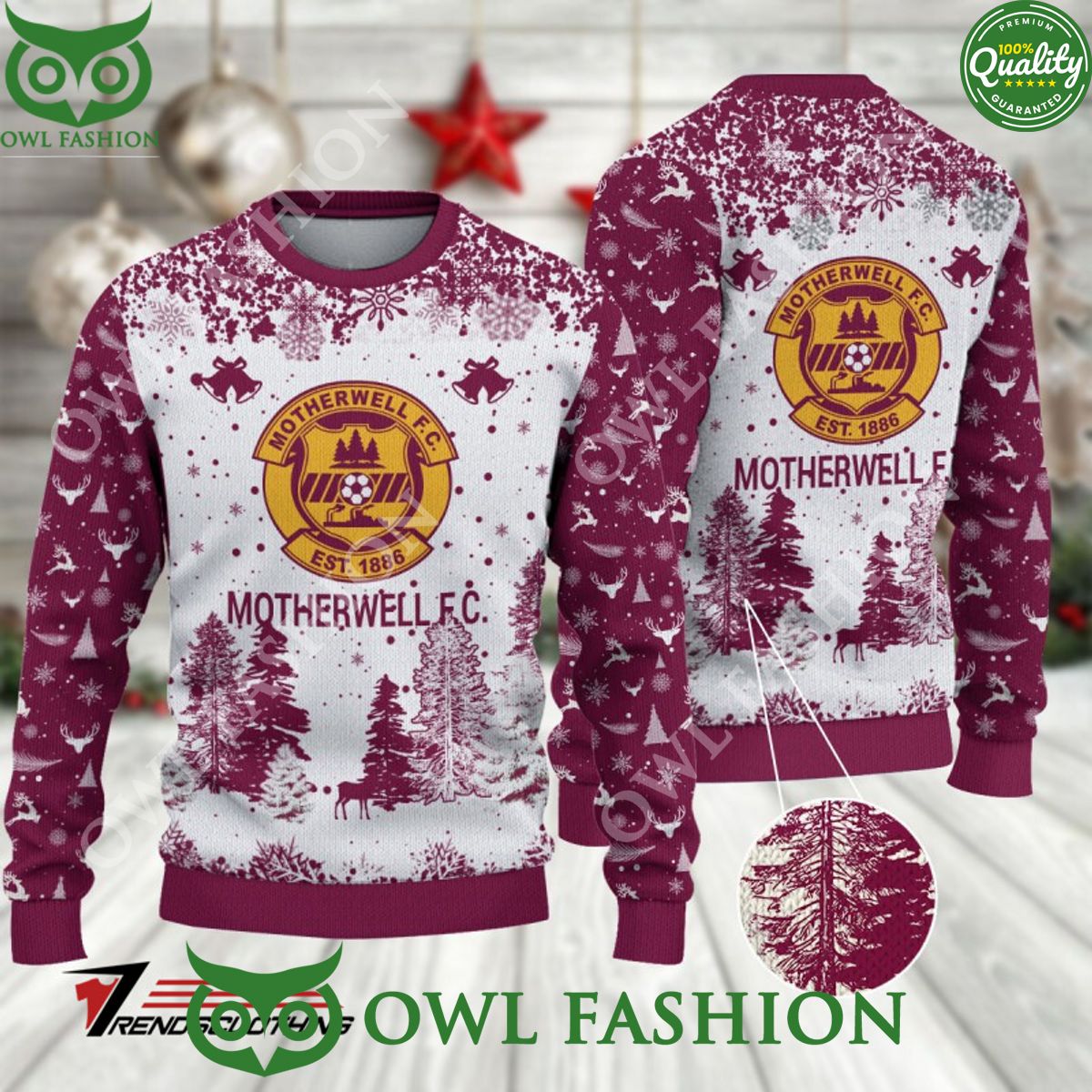 Motherwell F.C. SPFL Scottish Snow Fall Pine Ugly sweater jumper