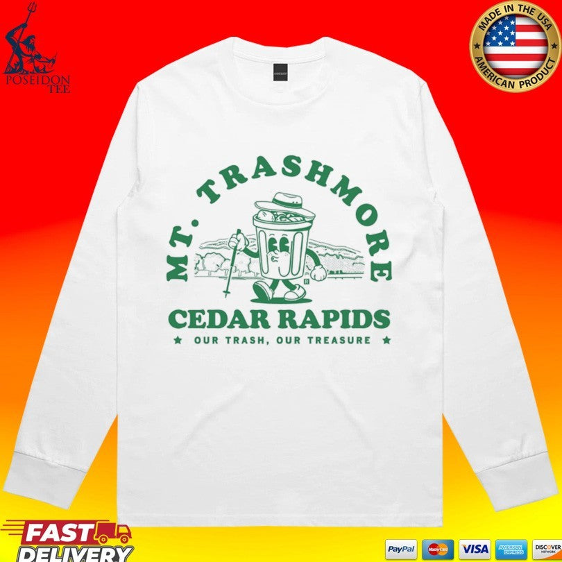 Mt. Trashmore Cedar Rapids Our Trash, Our Treasure Can Cartoon Ringer T-shirt