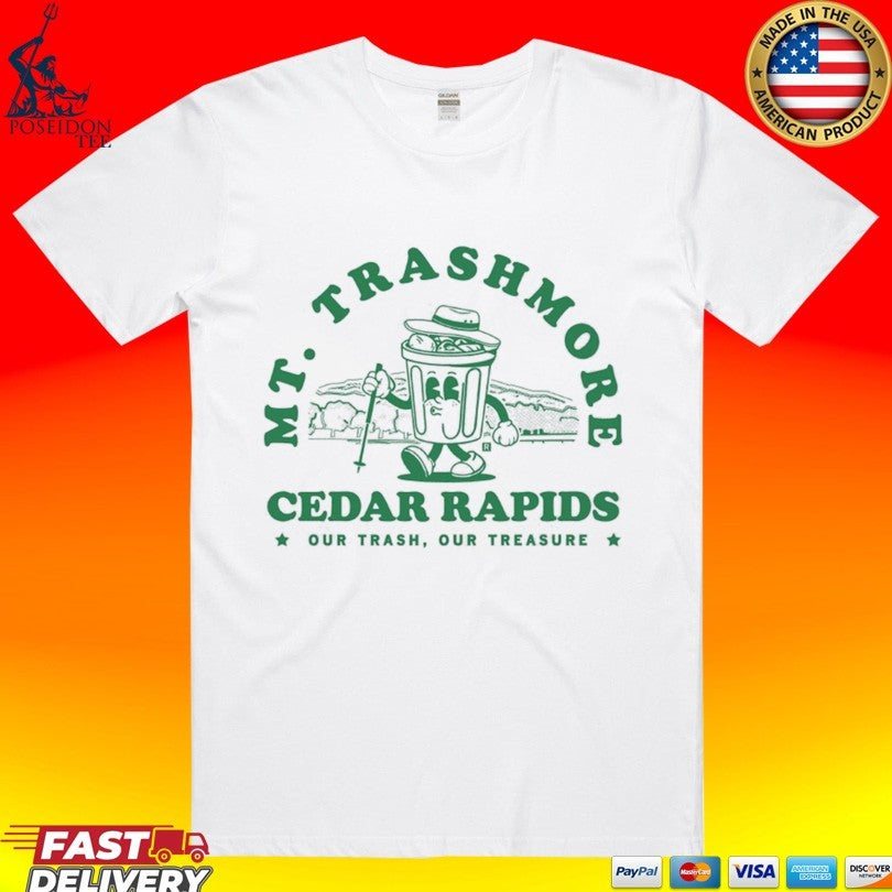 Mt. Trashmore Cedar Rapids Our Trash, Our Treasure Can Cartoon Ringer T-shirt