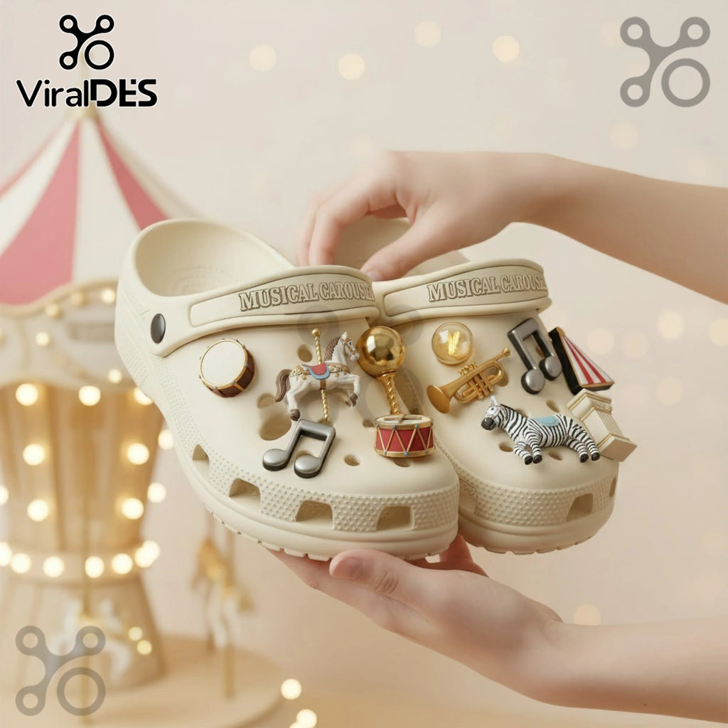 Musical Carousel Premium Crocs Clogs With Charms