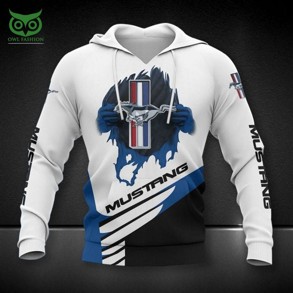 Mustang Ford Blue White 3D Zip Hoodie