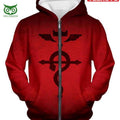 Mystical Alchemical Symbol Flamel Red Fullmetal Alchemist Zip Up 3D Hoodie