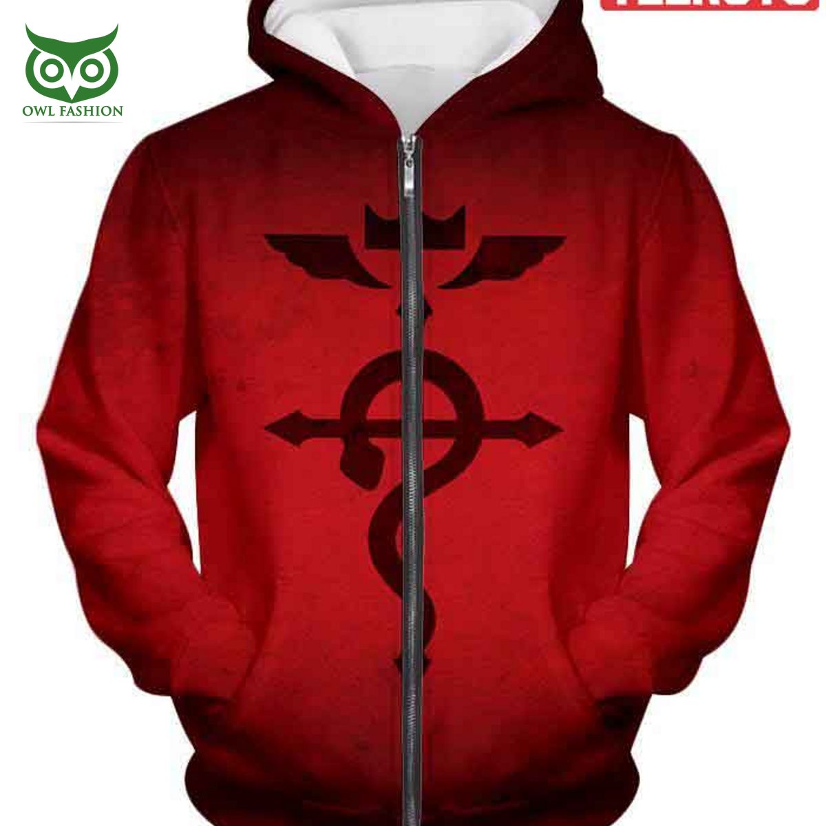 Mystical Alchemical Symbol Flamel Red Fullmetal Alchemist Zip Up 3D Hoodie
