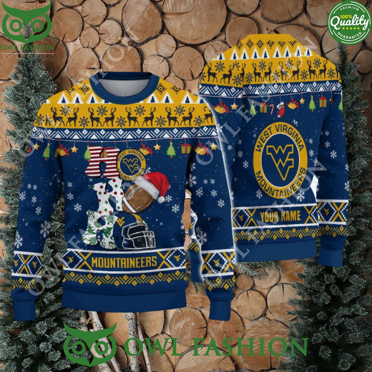 NCAA West Virginia Mountaineers HO HO HO Custom Ugly Christmas Sweater Jumper
