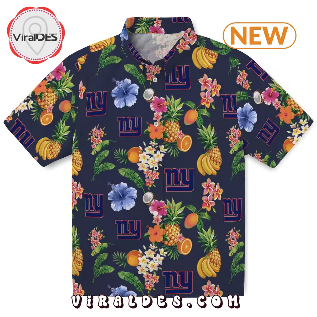 New York Giants Hibiscus And Fruit Hawaiian Shirt