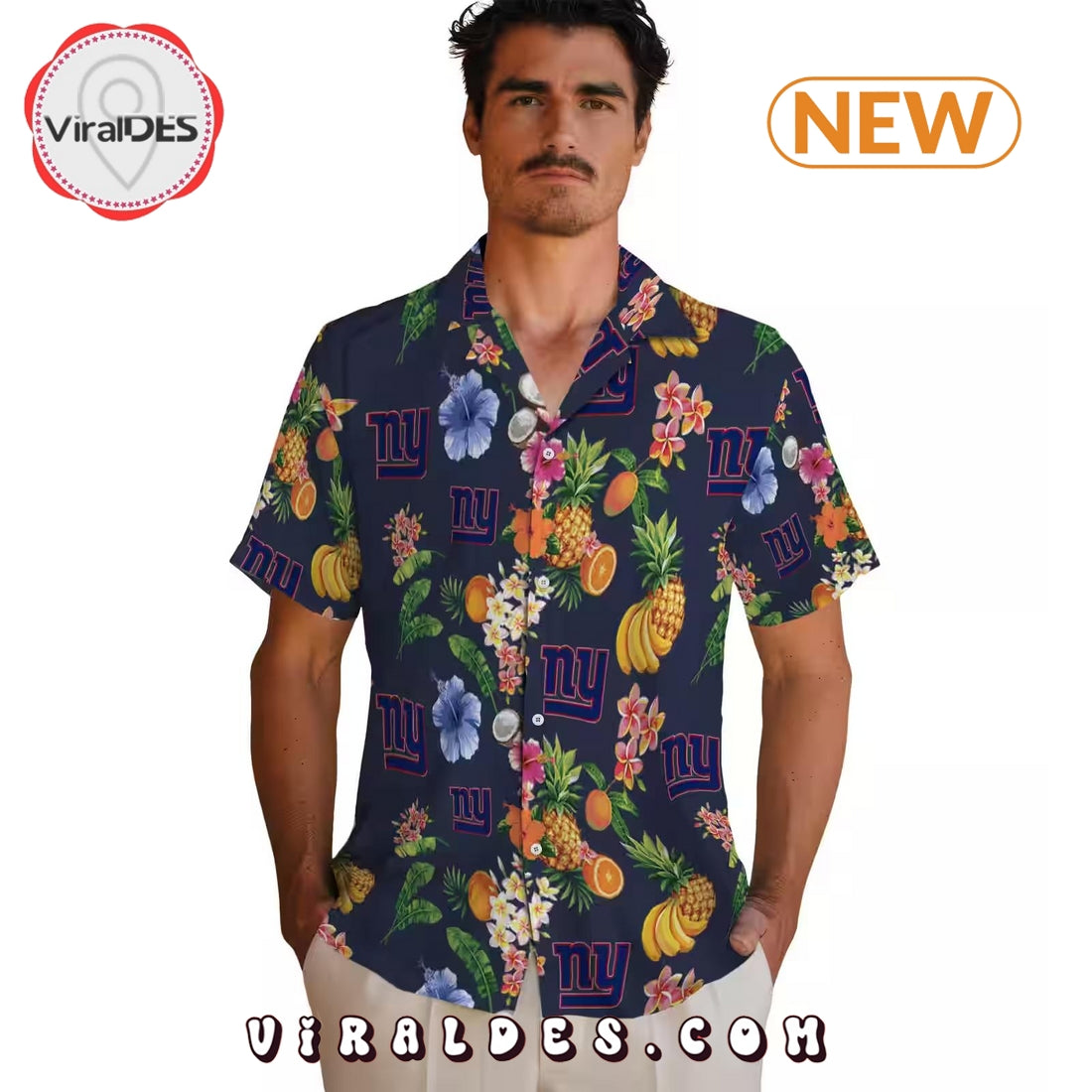 New York Giants Hibiscus And Fruit Hawaiian Shirt