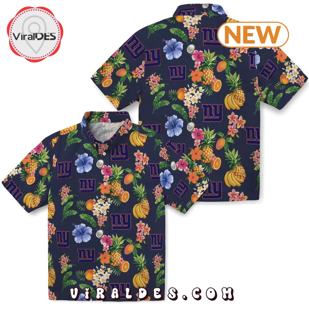 New York Giants Hibiscus And Fruit Hawaiian Shirt