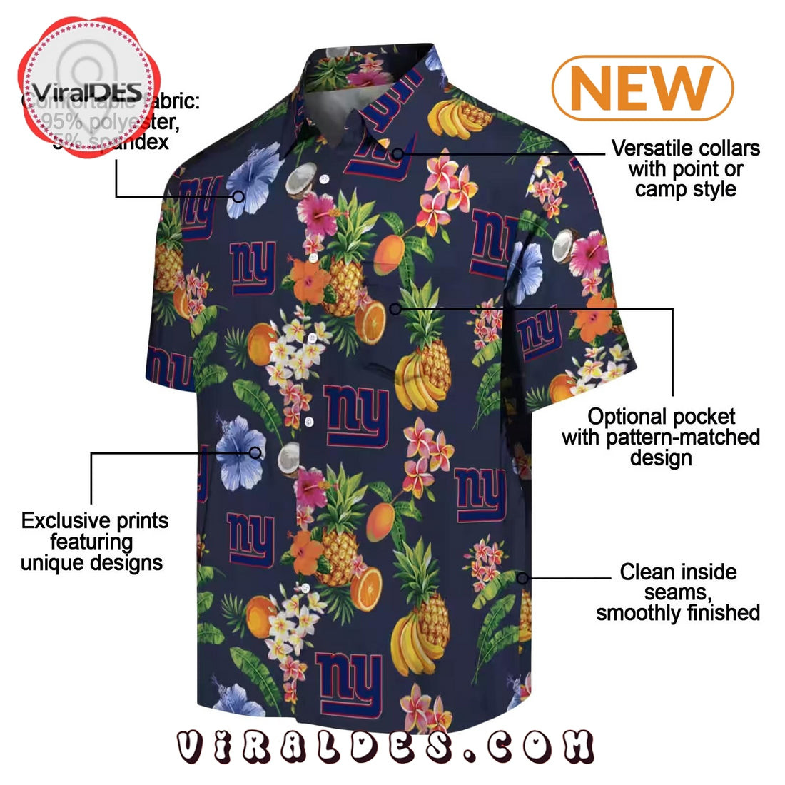 New York Giants Hibiscus And Fruit Hawaiian Shirt