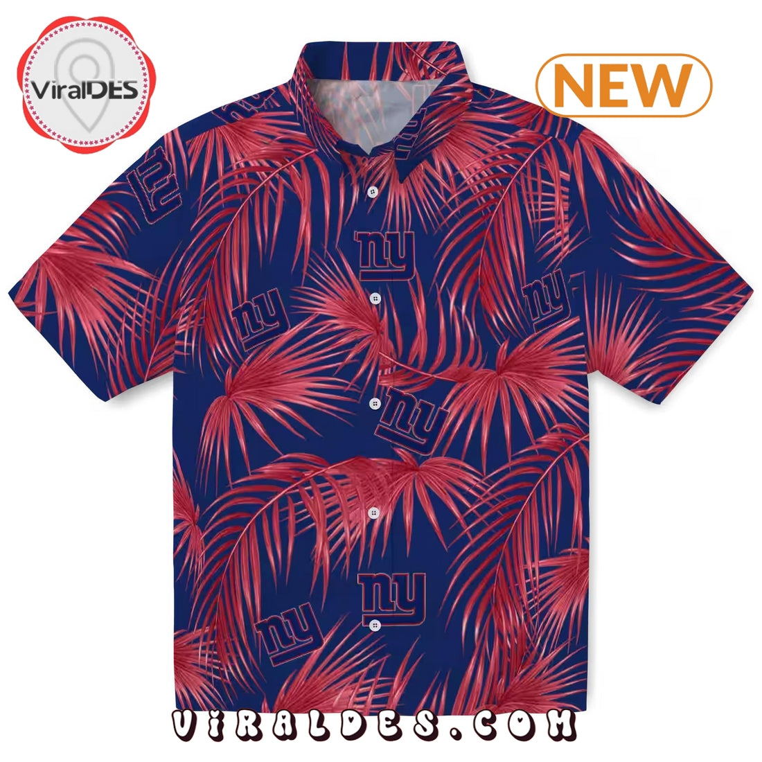 New York Giants Leafy Palms Blue Hawaiian Shirt
