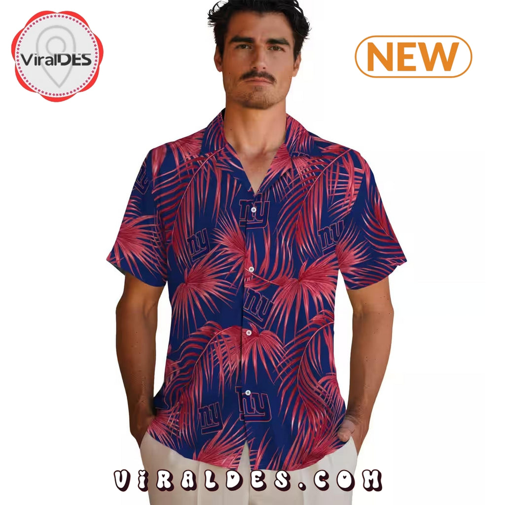 New York Giants Leafy Palms Blue Hawaiian Shirt