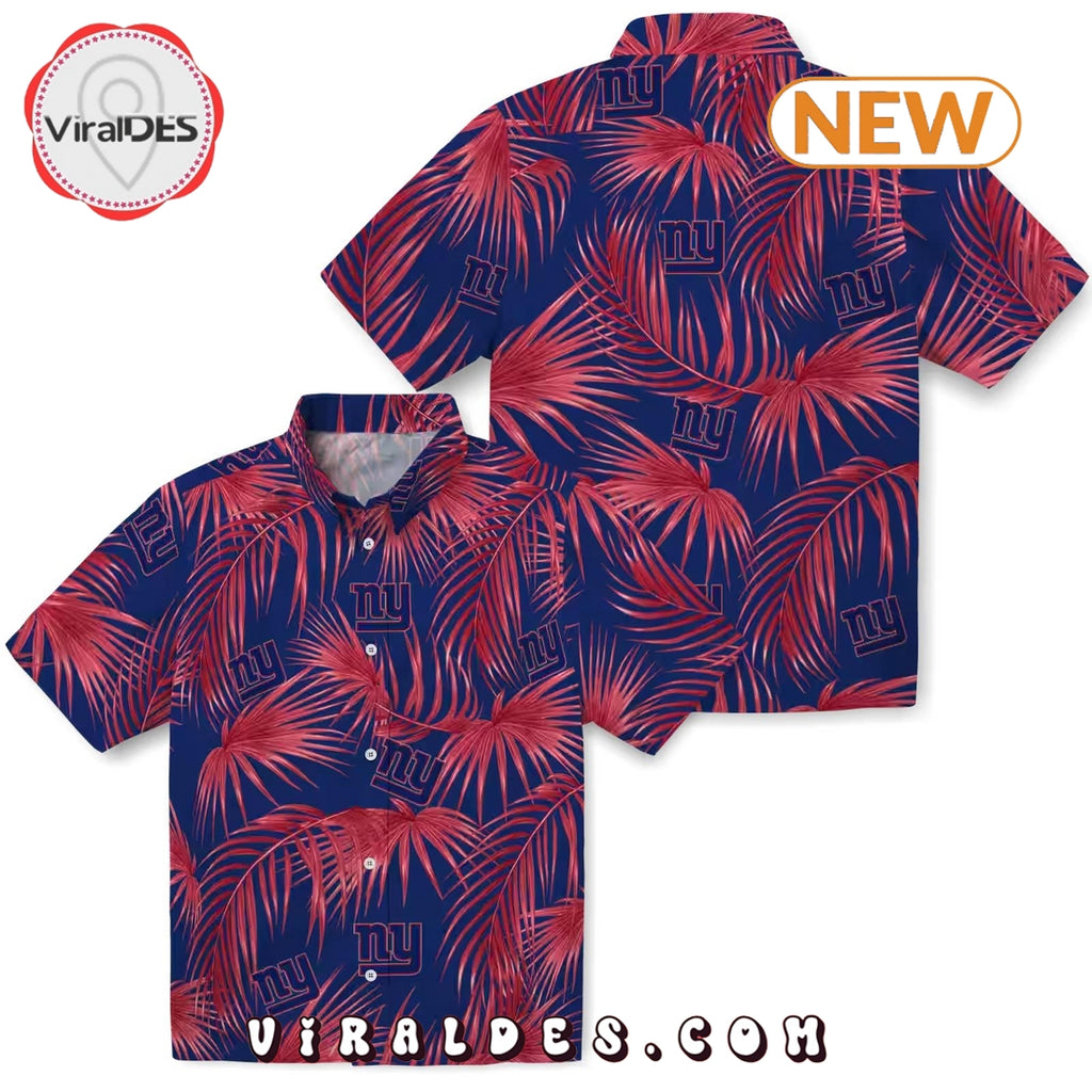 New York Giants Leafy Palms Blue Hawaiian Shirt