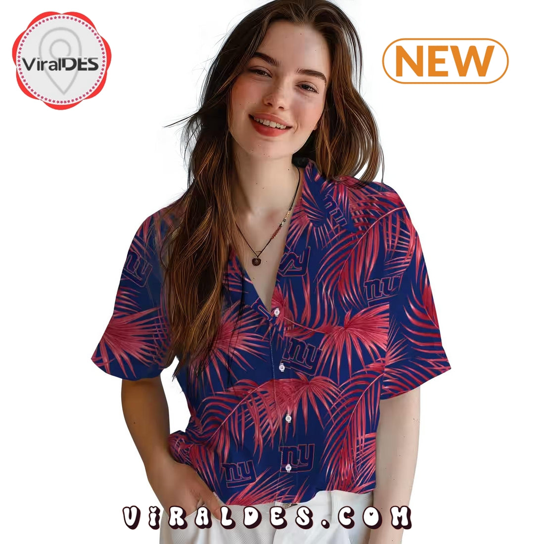 New York Giants Leafy Palms Blue Hawaiian Shirt