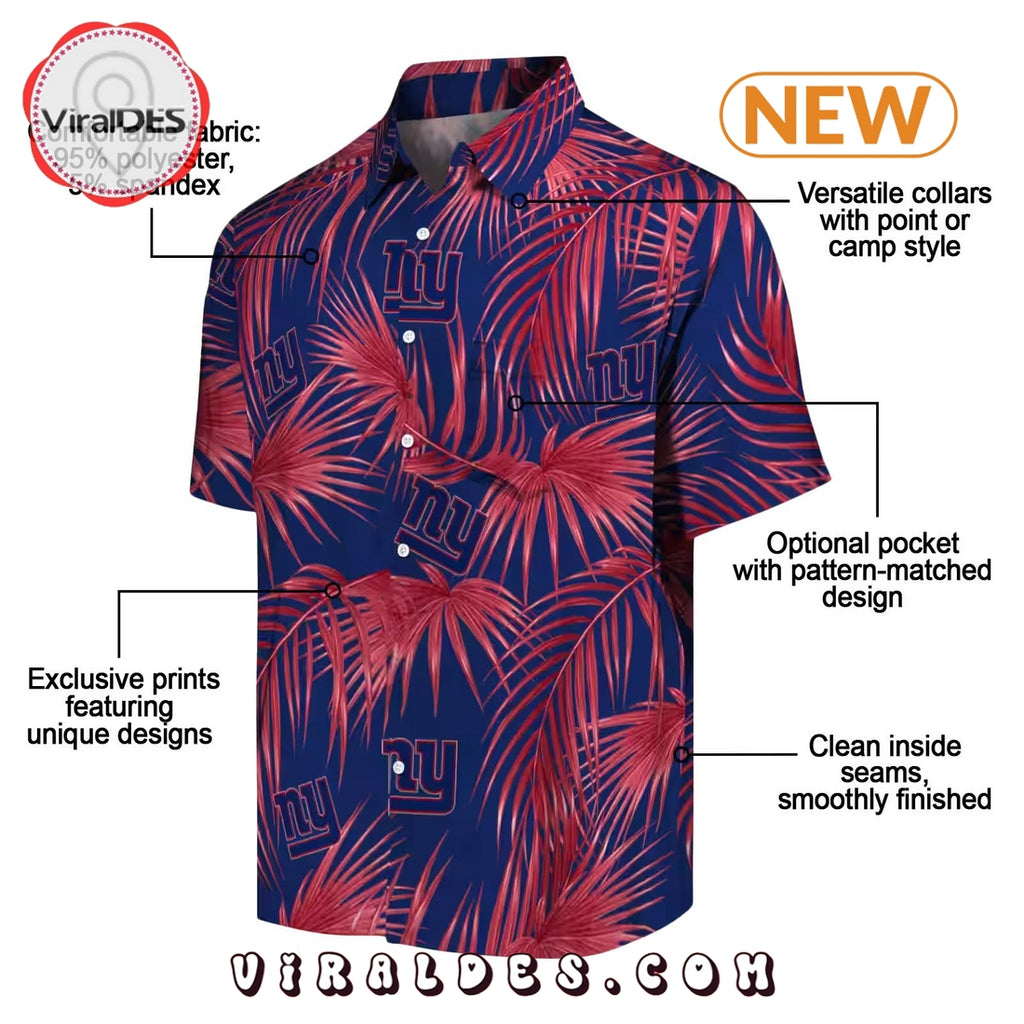New York Giants Leafy Palms Blue Hawaiian Shirt