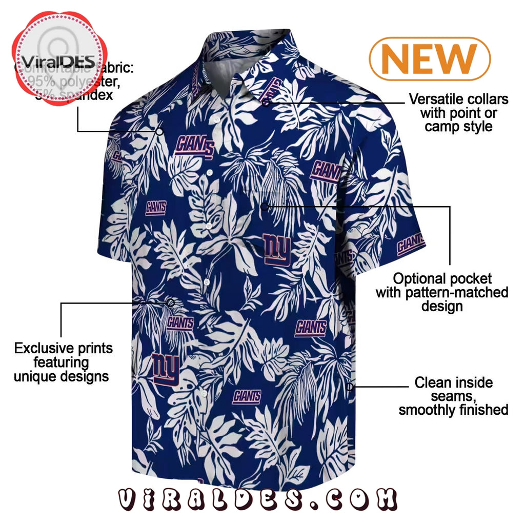 New York Giants Tropical Leaf Hawaiian Shirt