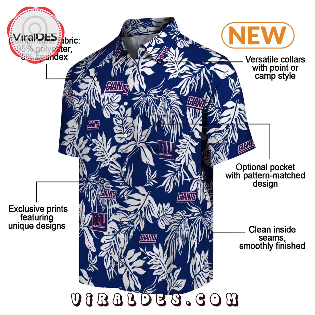 New York Giants Tropical Leaf Hawaiian Shirt