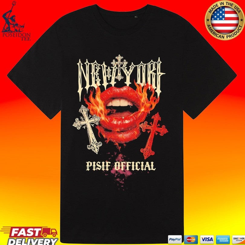 New York Gothic Fire Lips T-shirt