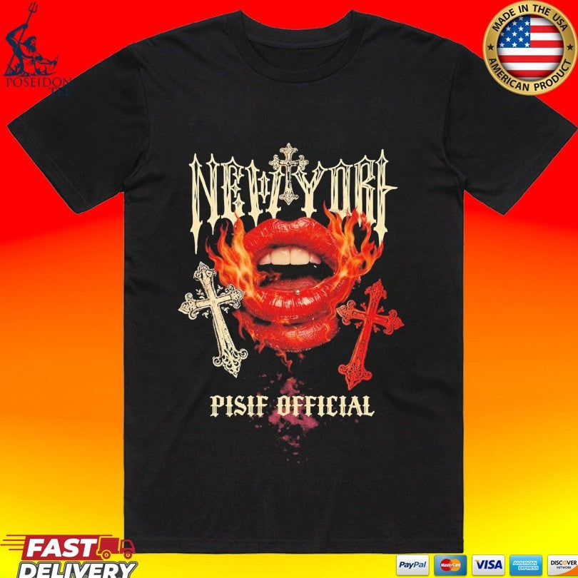 New York Gothic Fire Lips T-shirt