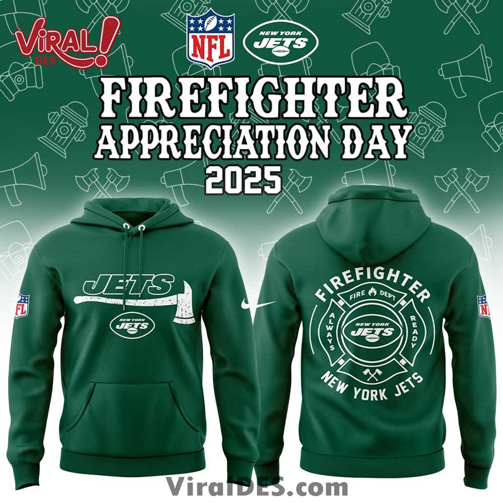 New York Jets 2025 Firefighter Application Day Hoodie And Cap
