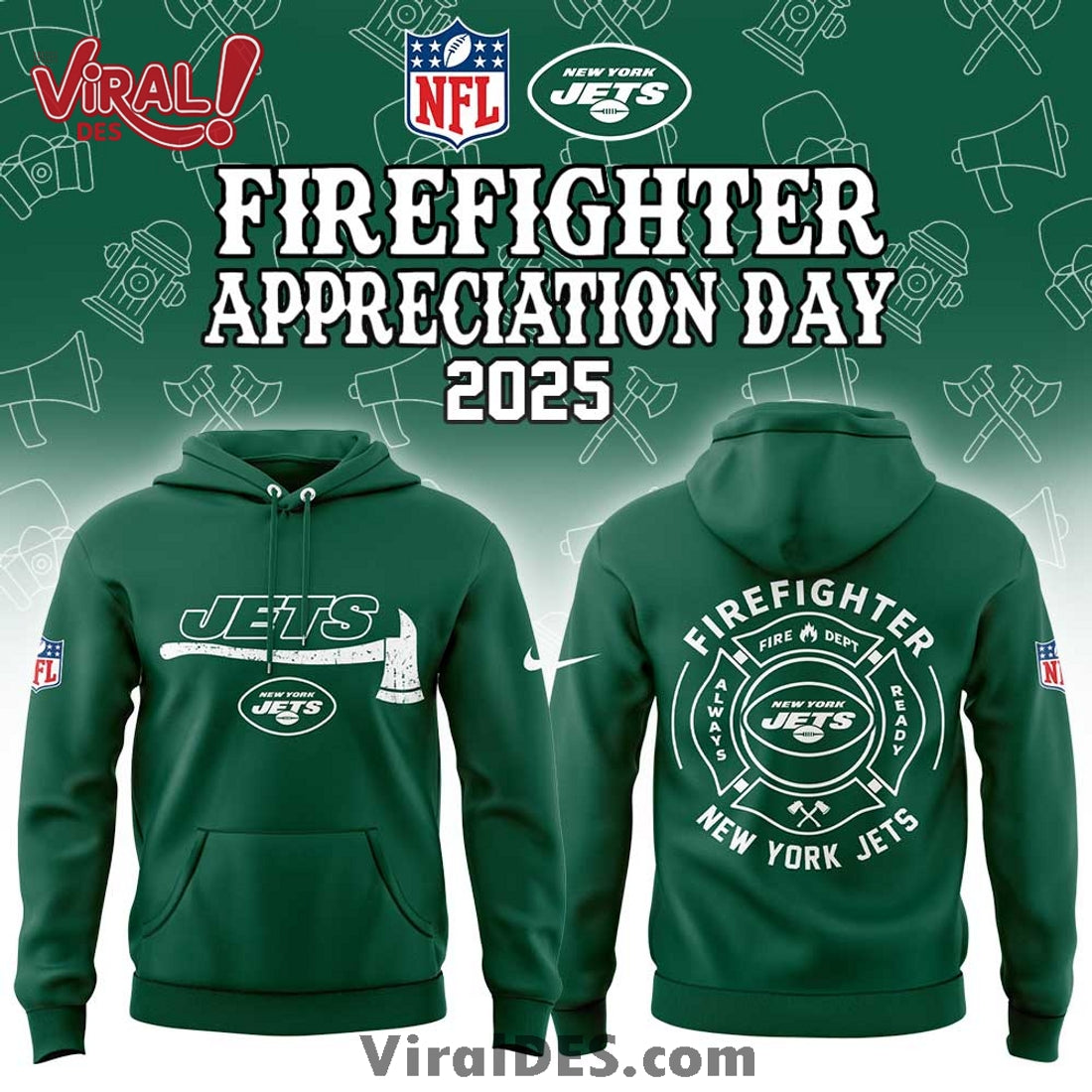 New York Jets 2025 Firefighter Application Day Hoodie And Cap