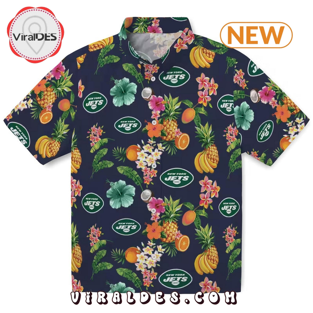 New York Jets Hibiscus And Fruit Hawaiian Shirt