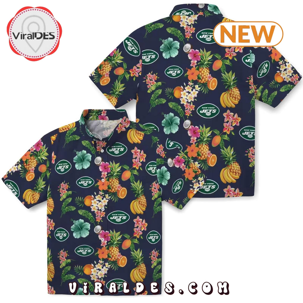 New York Jets Hibiscus And Fruit Hawaiian Shirt