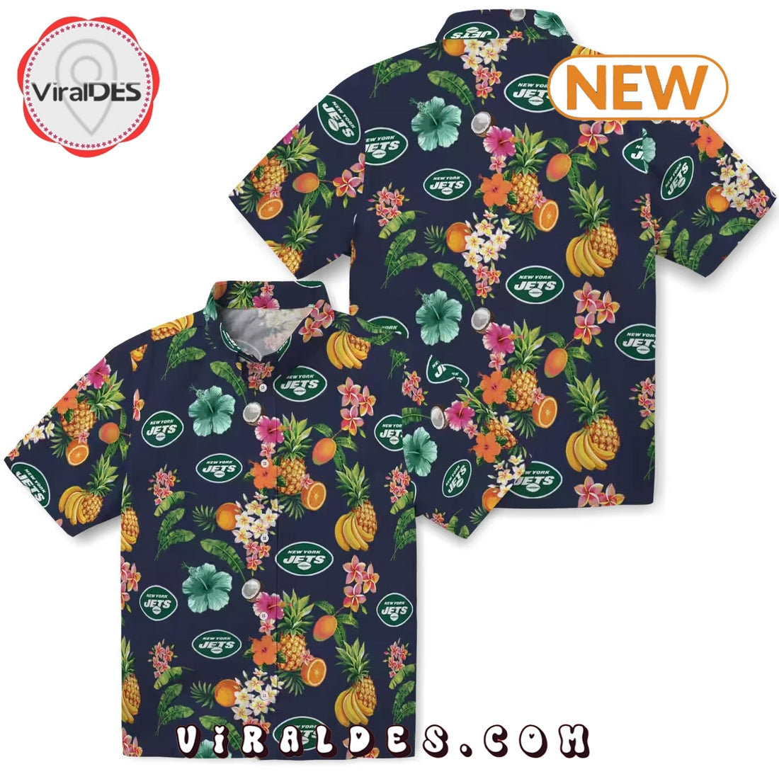 New York Jets Hibiscus And Fruit Hawaiian Shirt