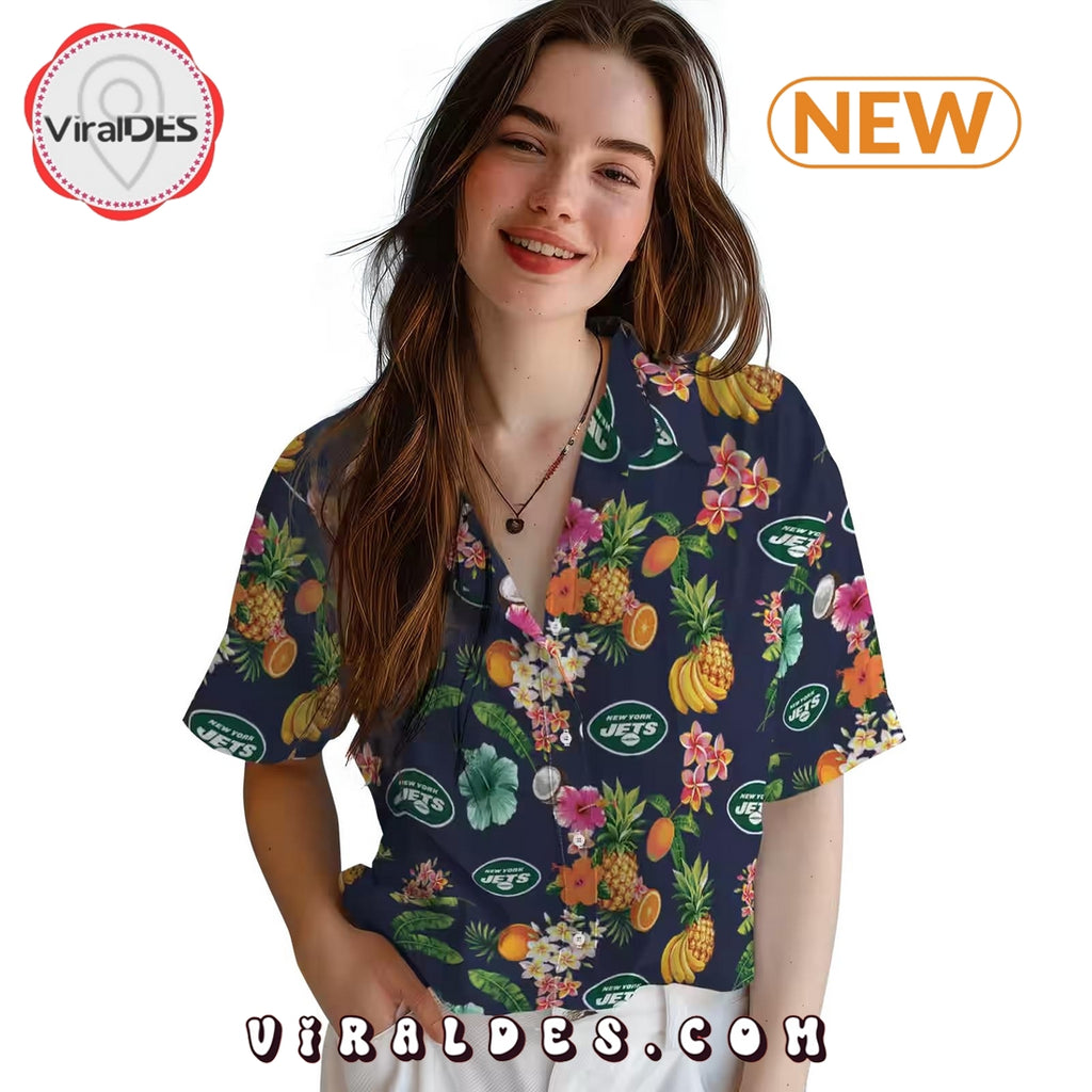 New York Jets Hibiscus And Fruit Hawaiian Shirt